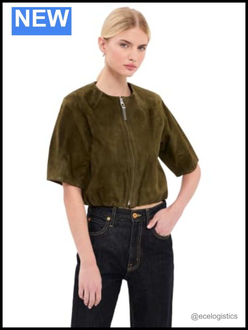 Suede Zip Up Jacket Short Sleeve